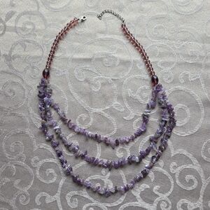 Purple Lavender Chunky Bead 3 Strand Amethyst Necklace 18 To 21 Inches In Length